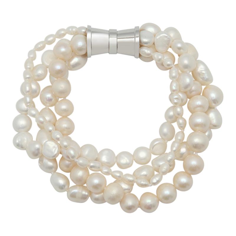 202-01-S WHITE 4-STRAND BAROQUE MIX PEARL BRACELET (SILVER) – Girl With A  Pearl Wholesale