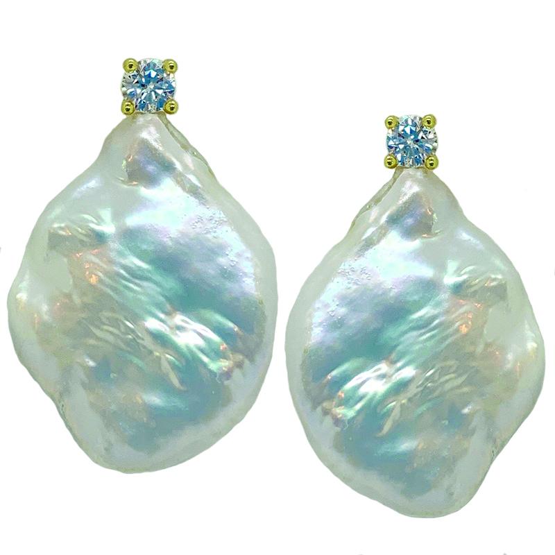 STONE PEARL/ CZ EARRING (WHITE ON GOLD)
