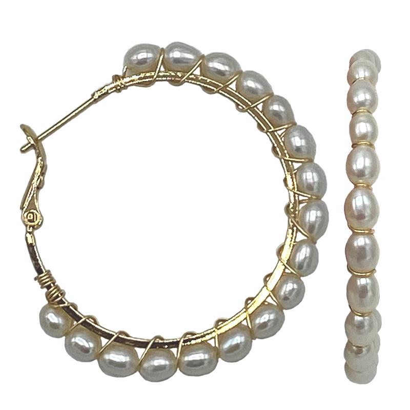 LARGE PEARL HOOPS ON GOLD